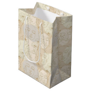 Vintage Floral Face Line Pattern (1) Medium Gift Bag