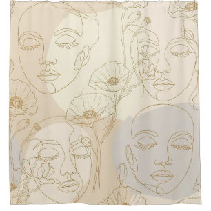 Vintage Floral Face Line Pattern (1) Shower Curtain