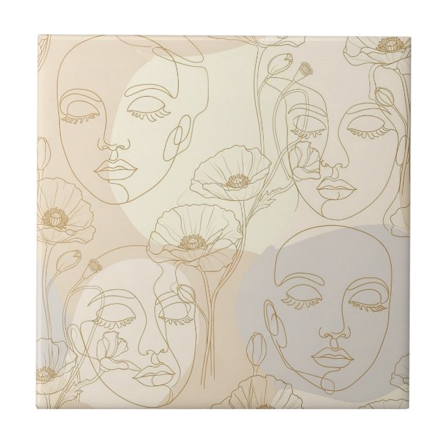 Vintage Floral Face Line Pattern (1) Tile (Front)