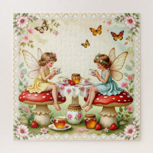 Vintage floral fairy picnic garden jigsaw puzzle