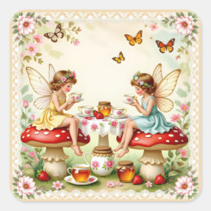 Vintage floral fairy picnic garden square sticker