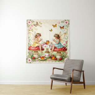 Vintage floral fairy picnic garden tapestry
