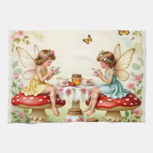 Vintage floral fairy picnic garden tea towel
