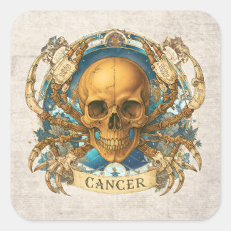 Vintage Floral Fantasy Creepy Cancer Unique Skull Square Sticker