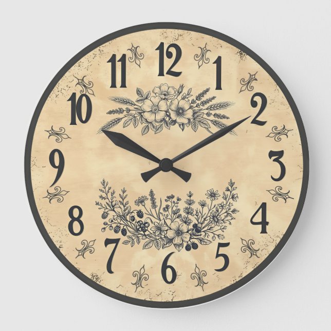 Vintage Floral Farmhouse Wall Clock (Front)