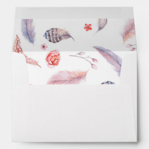 vintage floral feathers boho wedding envelope