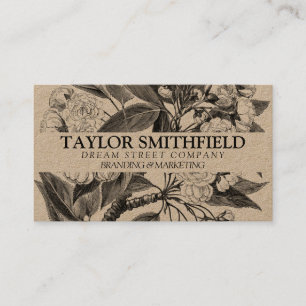 Vintage Floral Fine Line Kraft Business Card