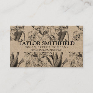 Vintage Floral Fine Line Kraft Business Card