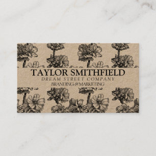 Vintage Floral Fine Line Kraft Business Card
