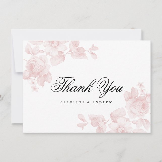 Vintage floral flat thank you note card (Front)
