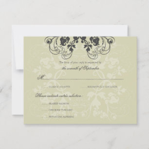 Vintage Floral Flourish Charcoal (R) RSVP Card