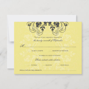 Vintage Floral Flourish Charcoal Yellow RSVP Card