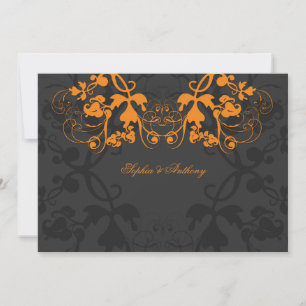 Vintage Floral Flourish Orange Wedding Invitation