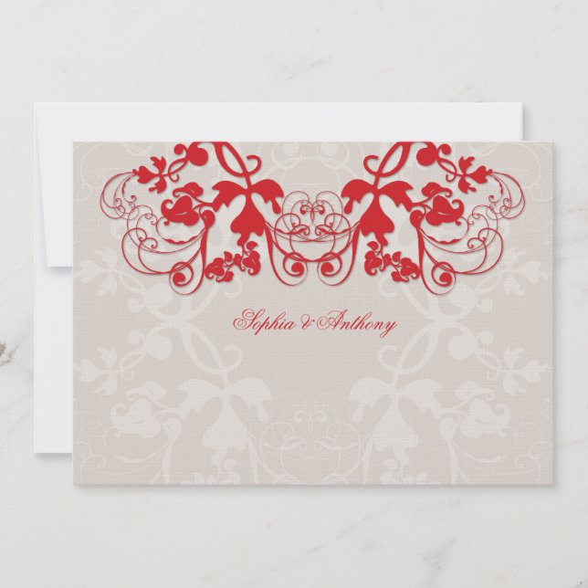 Vintage Floral Flourish Red Wedding Invitation (Front)