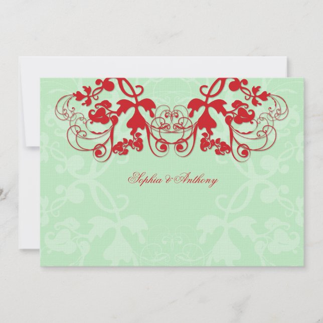 Vintage Floral Flourish Red Wedding Invitation (Front)