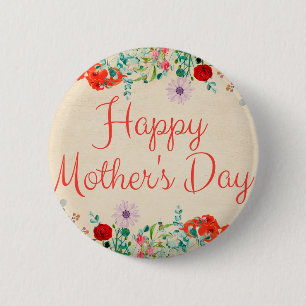 Vintage Floral Flowers Blossoms Happy Mother's Day 6 Cm Round Badge