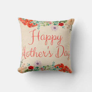 Vintage Floral Flowers Blossoms Happy Mother's Day Cushion