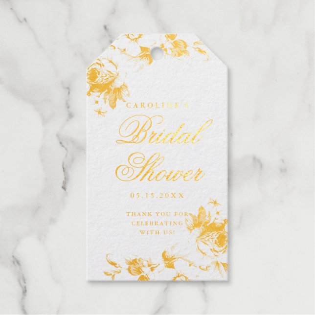 Vintage floral foil favour tag (Front)