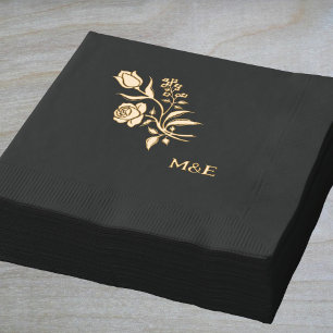 Vintage Floral -   folk art   black   gold  Foil Napkins