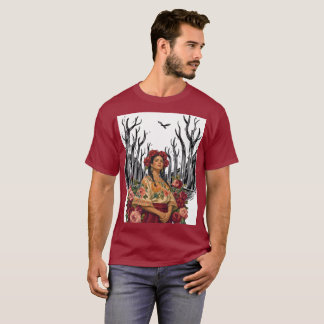 Vintage Floral Folk Art Woman Illustration T-Shirt