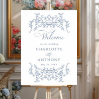 Vintage Floral Frame Dusty Blue Wedding Welcome