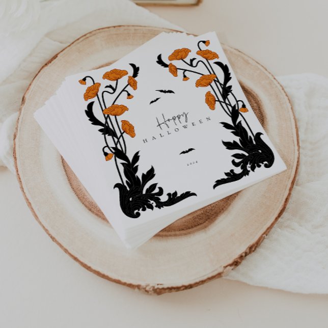Vintage Floral Frame Halloween Party Napkin (Creator Uploaded)