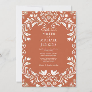 Vintage Floral Frame on Terracotta Background Invitation