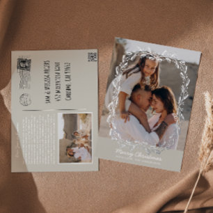 Vintage Floral Frame Real Foil 2 Photo Christmas Foil Holiday Postcard