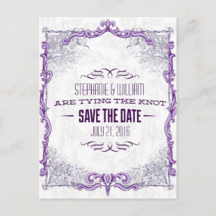 Vintage Floral Frame Save The Date in Purple Announcement Postcard