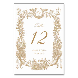 Vintage Floral Frame Vines Gold Toile Wedding Table Number