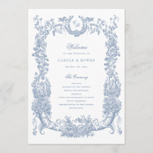 Vintage Floral Frame Vines Toile Blue Wedding Programme