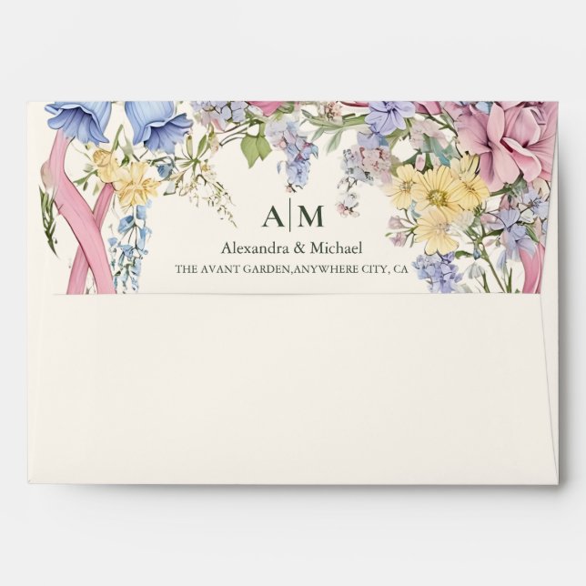 Vintage floral frame wedding envelope (Back (Top Flap))