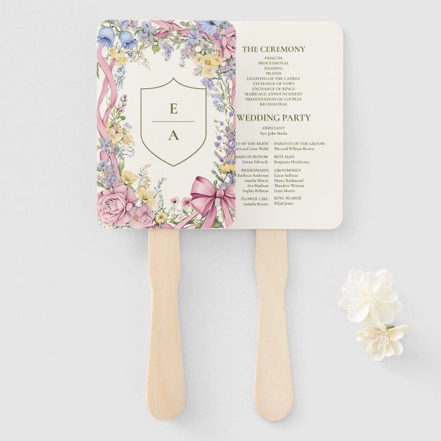 Vintage floral frame wedding hand fan (Front and Back)