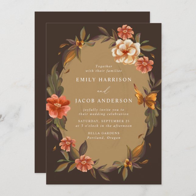Vintage Floral Frame Wedding Invitation (Front/Back)