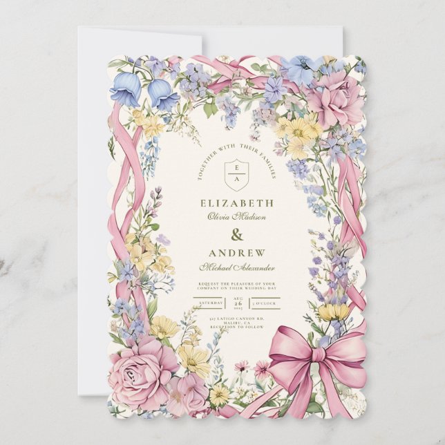 Vintage floral frame wedding invitation (Front)