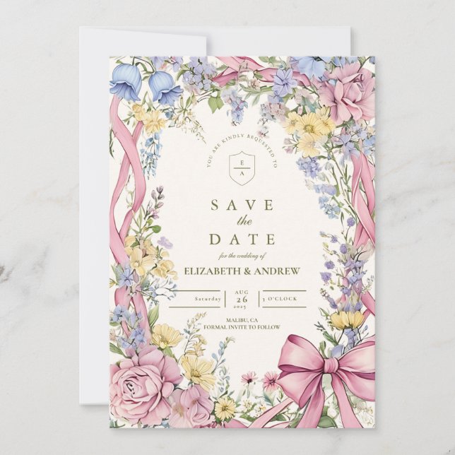 Vintage floral frame wedding save the date (Front)