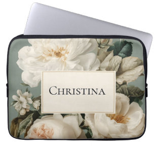 Vintage Floral Frame with Cream and Pink Roses Laptop Sleeve