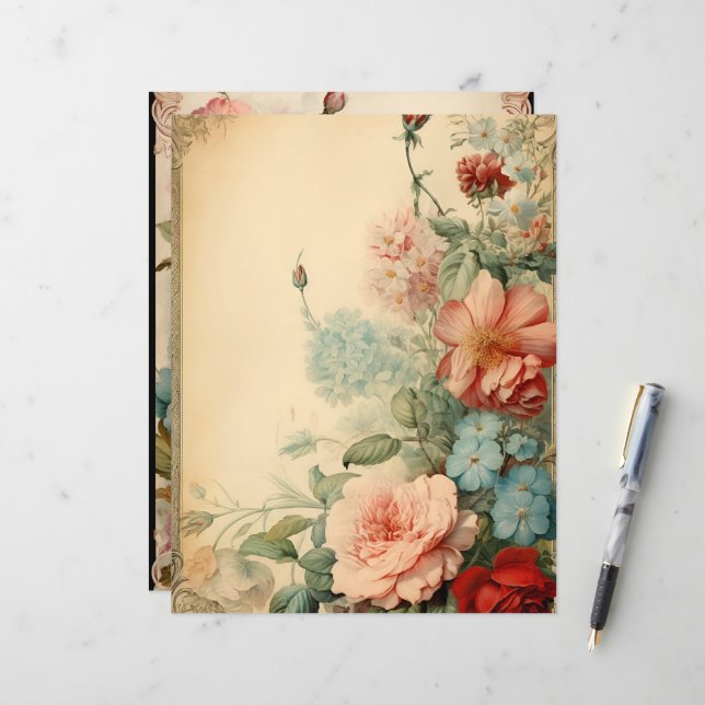 Vintage Floral Frames Scrapbook Paper (Front/Back In Situ)