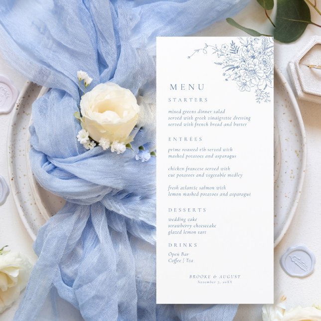 Vintage Floral French Blue Wedding Menu (Creator Uploaded)