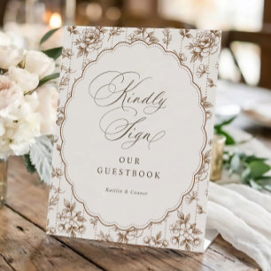Vintage Floral French Brown Guestbook Wedding Pedestal Sign