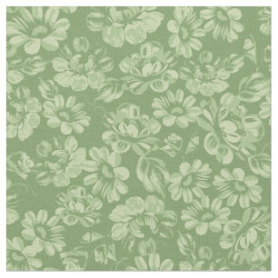 Vintage Floral French Country Green Flowers Fabric