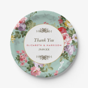 Vintage Floral Garden Botanical Wedding Paper Plate
