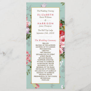 Vintage Floral Garden Botanical Wedding Program Programme