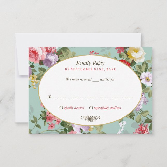 Vintage Floral Garden Botanical Wedding RSVP Card (Front)
