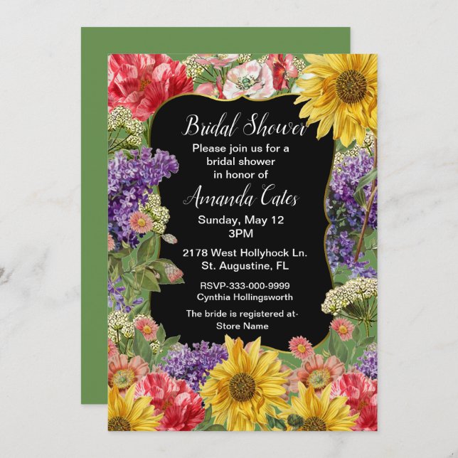 Vintage Floral Garden Bridal Shower Invitation (Front/Back)