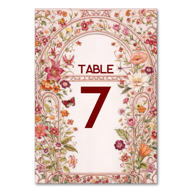 Vintage Floral Garden Bridal Shower  Table Number (Front)