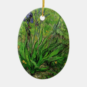 Vintage floral garden flower Iris by Van Gogh. Ceramic Tree Decoration