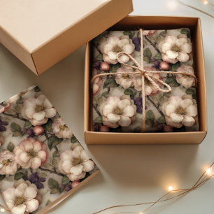 Vintage Floral Garden Romantic Pink and Cream  Tissue Paper