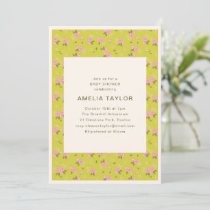 Vintage Floral Garden Yellow Pink Baby Shower Invitation