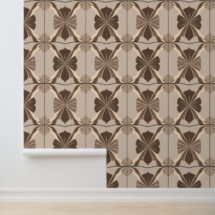Vintage Floral Geometric Brown Pattern Wallpaper